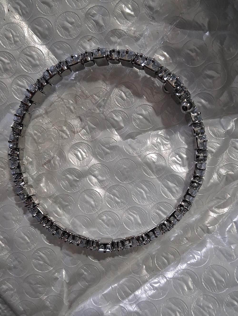 Silver-Tone Crystal Tennis Bracelet - Sparkling Clear Stones BANGLE.UP TO 8IN.